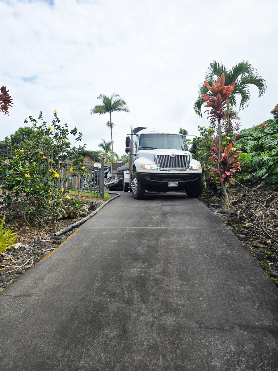 Delivery down a tropical driveway