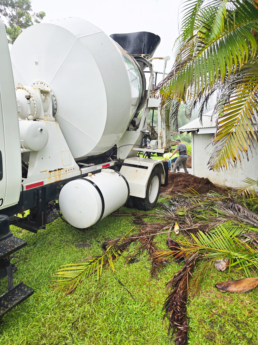 Mixer truck on a backyard job