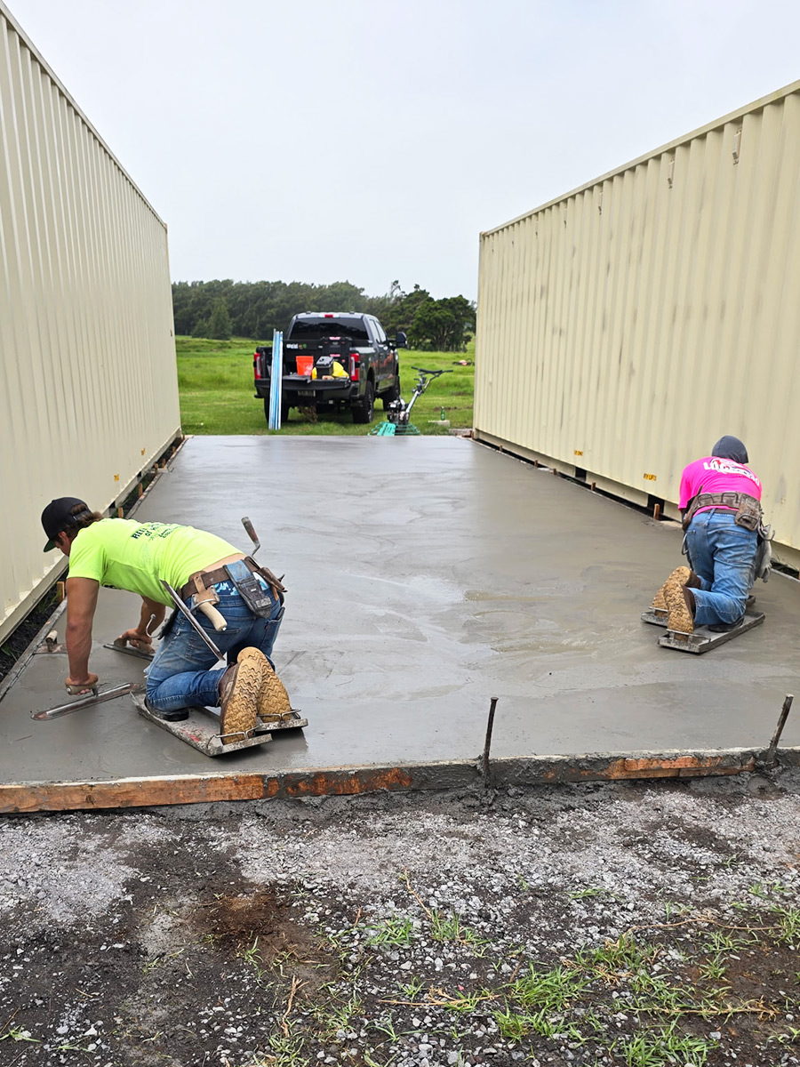 Hand-finishing the slab